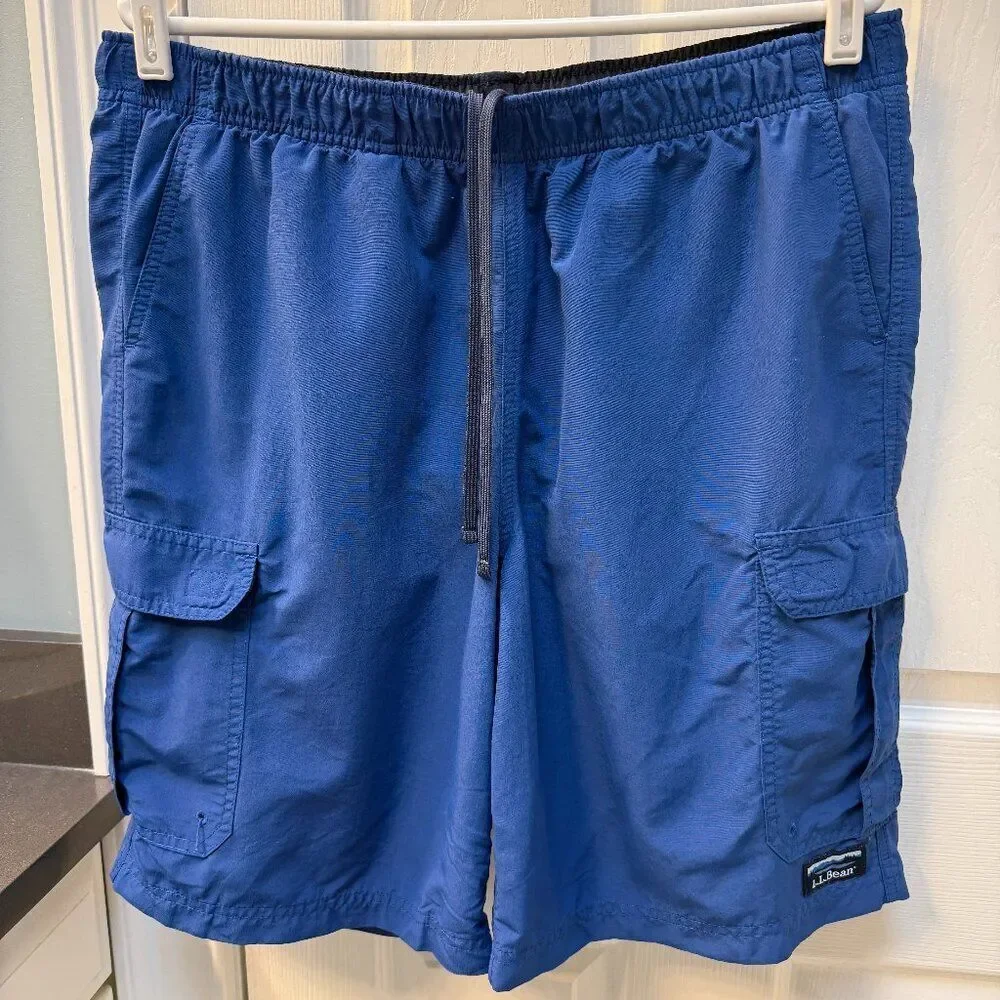Vintage L.L. Bean Nylon Swim Shorts Mesh Brief Lining Beach Blue Size Large